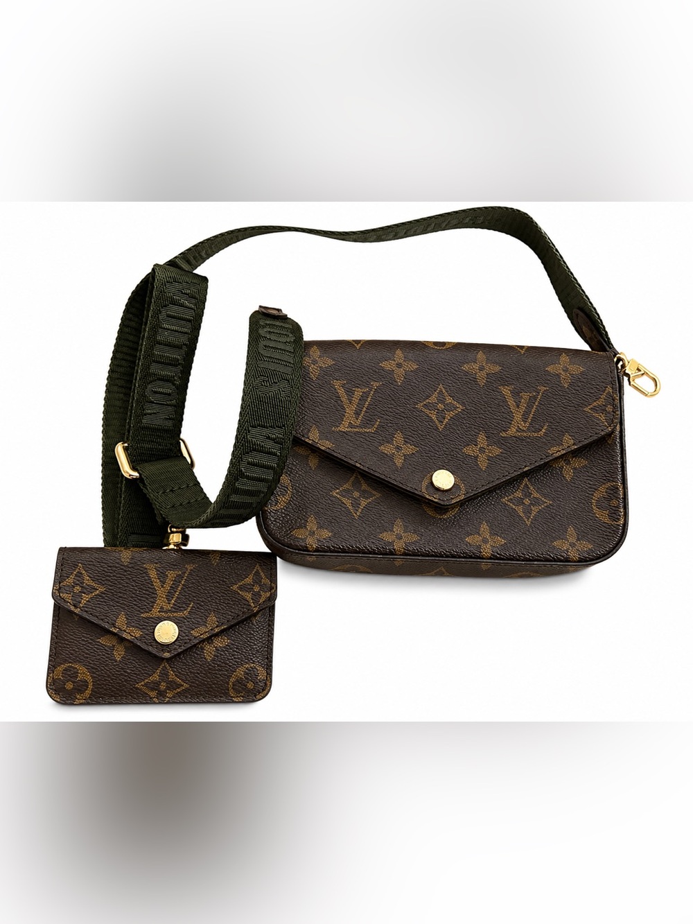 Louis Vuitton Monogram Multi Pochette with Olive Green Strap - Brown